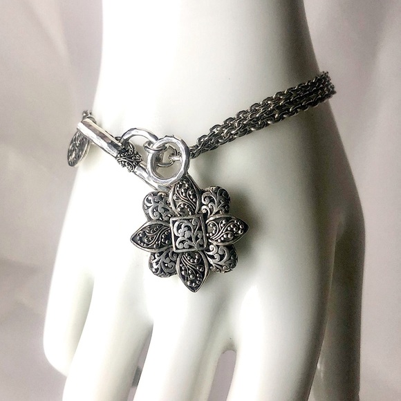 LOIS HILL Sterling Silver Reversible Multi-Strand Floral Charm & Toggle Bracelet - Picture 3 of 17